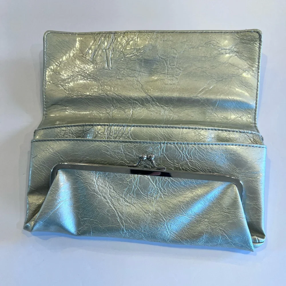 Silver Clutch Bag with magnetic closure coin purse & inside pockets